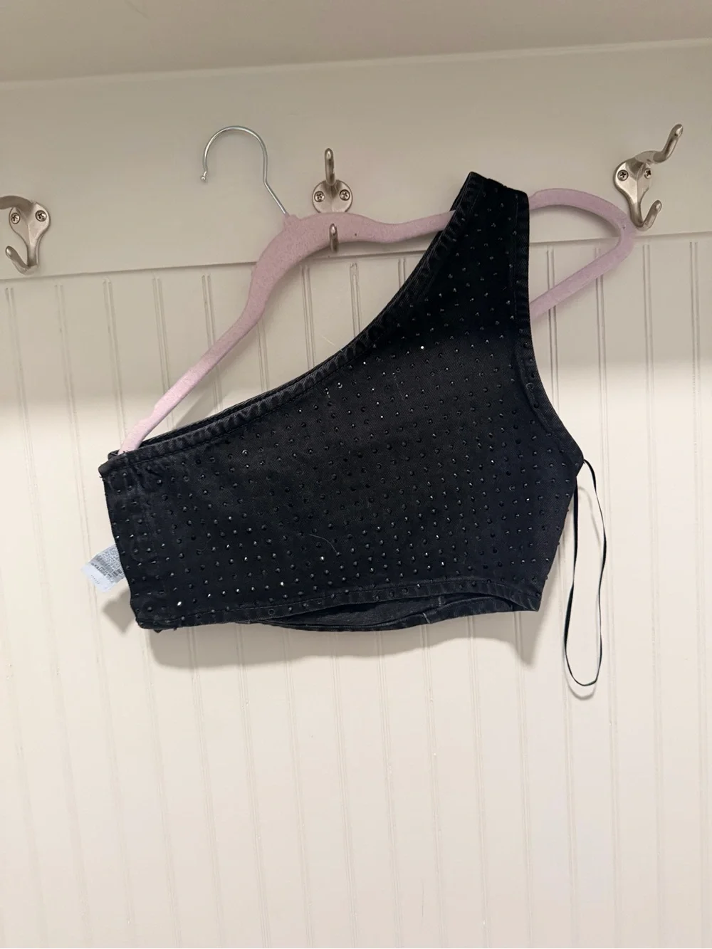 Zara Black One-Shoulder Studded Crop Top